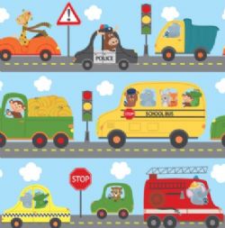 PAPIER D'EMBALLAGE - JUVÉNILE VÉHICULES ET ANIMAUX RIGOLOS